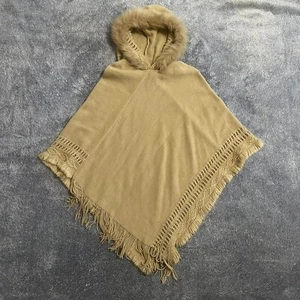 Women’s Pinkalicious Pincho Cape Sweater With Hood One Size Light Brown Boho - Picture 1 of 9