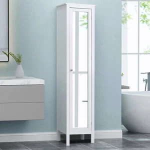 White Wood Free Standing 6Tier With Mirror Cabinet Bathroom Storage Cabinet Unit - Picture 1 of 14
