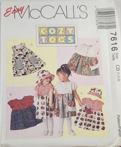 McCalls patrón 7616 niños pequeños niña vestido sombrero y monedero sin cortar talla 1-3 - Imagen 1 de 2