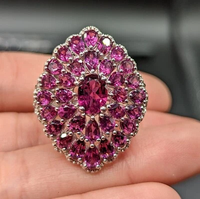 Rhodolite Garnet Gemstone Cluster Sterling Silver 925 Ring Signed STS Size 5 - Image 1 of 4