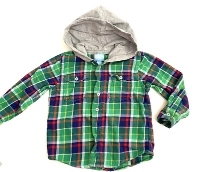 J Khaki Boys Green Plaid Hooded Shirt Long Sleeve Size 5 - Image 1 of 4