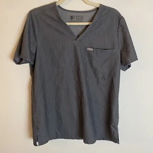 Figs Technical Catrina Scrub Top Shirt Womens Medium Gray Pocket V-Neck Stretch - Picture 1 of 6