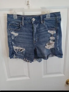  American Eagle Next Level Stretch Hi-Rise Shortie Distressed Jean Shorts Size 8 - Picture 1 of 18