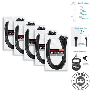 Long 24-Inch Heavy Duty Cable Ties, Pack of 250, 200 Lbs Strength - UV Resistant - Picture 1 of 9