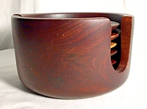 Teak Wood Coasters with Holder - Set of 5 Round - Picture 1 of 12