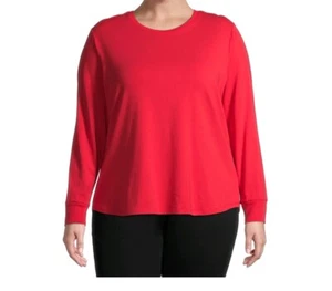Terra & Sky Women's Plus Long Sleeve Top size 5X Red Scoop Neck Cuff Sleeves New - Picture 1 of 9
