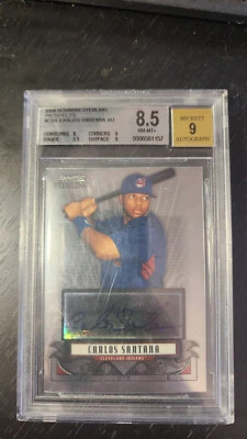2008 Bowman Sterling Prospects Refractor /199 Carlos Santana BGS 9 MINT Auto - Image 1 of 2