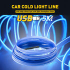 5M USB LED Car Atmosphere Wire Strip Interior Decor Blue Light Lamp Accessories