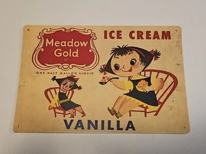 Meadow Gold Vanilla Ice Cream Sign, Retro Ice Cream Parlor Tin Sign 11.25x7.5" - Imagen 1 de 4