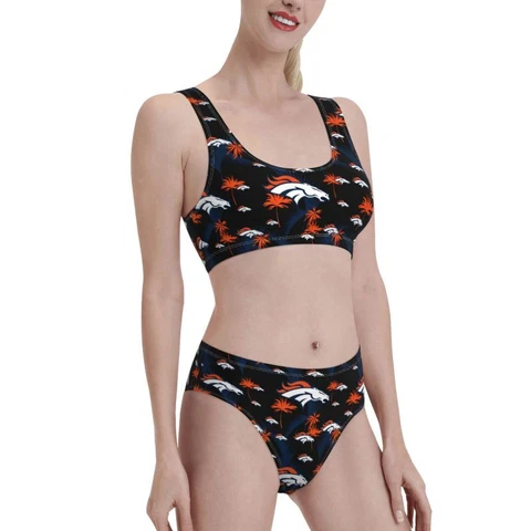 2pcs Denver Broncos Women's Elastic Swimsuit Shorts+vest with Chest Pad Cover
