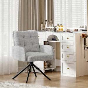 Armchair Tub Chair, Chenille Vanity Chair, Swivel Desk Chairs with Cushions - Picture 1 of 44