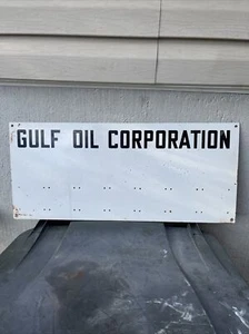 Vintage GULF OIL CORPORATION Porcelain Sign 32” By 14” Heavy - Picture 1 of 12