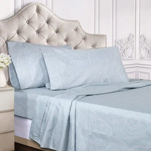 Cotton Blend Paisley Modern Wrinkle Resistant Deep Pocket Fitted Bed Sheet Set - Picture 1 of 49