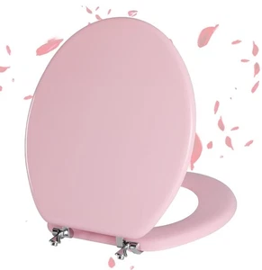 Asiento y tapa de inodoro redondo de madera rosa ANGOL SHIOLD resistente a arañazos MD001-XP-V661 - Imagen 1 de 16