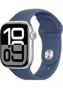 Apple Watch Series 10 46mm GPS Silver w/ M/L Denim Sport Band MWWM3LW/A - Zdjęcie 1 z 2