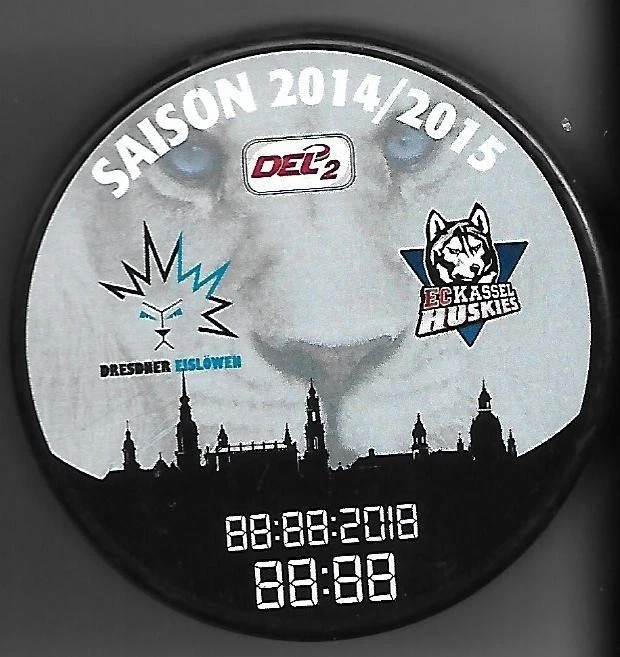 Eishockey Puck SAISON 14/15   KASSEL HUSKIES  VS DRESDEN EISLÖWEN       DEL NHL - Bild 1 von 1