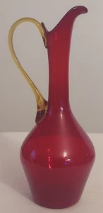 MCM Italiano EMPOLI Murano AMBERINA Arte Vetro EWER BROCCA Vaso Rubino Manico Giallo - Foto 1 di 3
