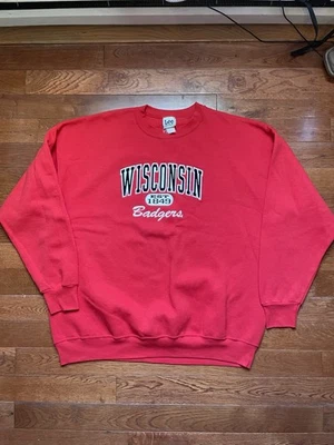 复古 Wisconsin Badgers 圆领运动衫 Lee 运动红色 尺寸 XXL XXXL — 第 1/4 张图片