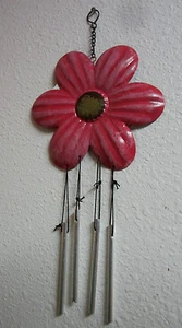 1 CARILLÓN DE VIENTO FLOR ROSA DECORACIÓN DE METAL JARDÍN DE PRIMAVERA  - Imagen 1 de 4