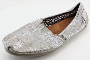 Toms Loafers Silver Fabric Women Shoes Size 6.5 Medium - Picture 1 of 6