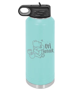 Pooh bear 40 oz stainless insulated with straw laser engraved water bottle gift - Picture 1 of 6