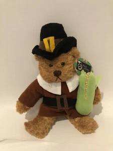 TEDDY BEAR Pilgrim Bean Plush 9” Thanksgiving 2002 Holidays with Corn - Picture 1 of 5