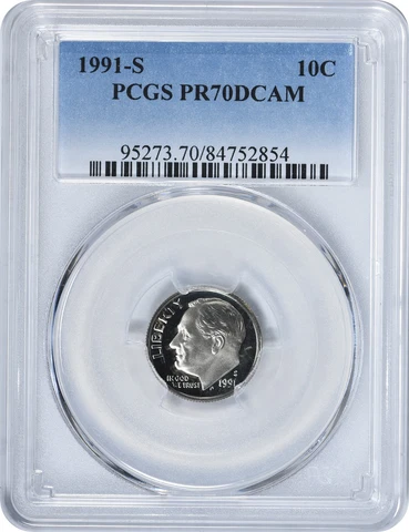 1991-S Roosevelt Dime PR70DCAM PCGS Cover
