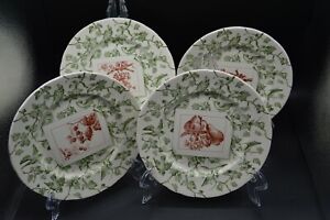 Mottahedeh Bird and Fruit Salad Plates Green Pear Berry Grape Peach 4 Plates 
