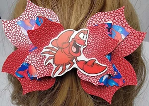 Red And Blue Faux Leather Crab Hair Bow Handmade Boutique Stacked - Picture 1 of 1