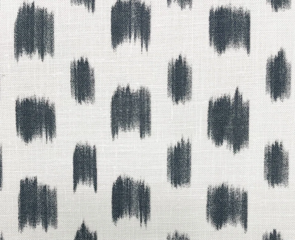 SCHUMACHER IZMIR IKAT BLACK GRAY W/ BACKING LINEN DESIGNER FABRIC BY YARD 54"W - Image 1 of 4