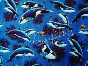 Orca Whale Fabric Dolphin Sea Turtle-BLUE Water Under the Sea OCEAN Fish  BTHY - Picture 1 of 1