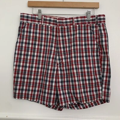 Pantalones Cortos De Colección Años 60 Greentree Chino Para Hombres 34 Rojo Blanco Azul A Cuadros 6" Entrepierna Foto 1 de 4