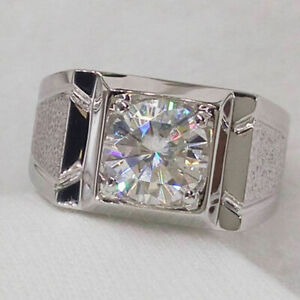 1.50 ct Round Brilliant Moissanite Cz Men's Ring Engagement Solid 935 Silver