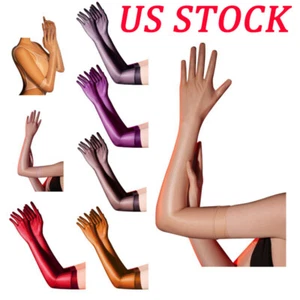 Womens Long Glove Bridal Sheer Gloves Cocktail Mittens Opera Cosplay Glossy - Picture 1 of 54
