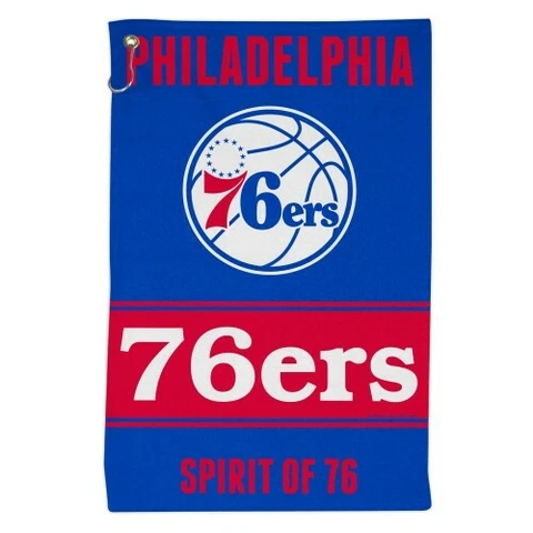 PHILADELPHIA 76ERS ALL PURPOSE GOLF TAILGATE TOWEL 16"X25" HOOK AND GROMMET Cover