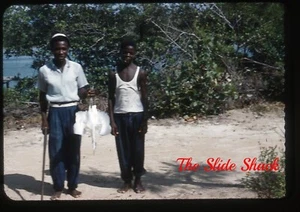 Caribbean street scene men holding dead bird 1954 red border Kodachrome slide - Picture 1 of 1
