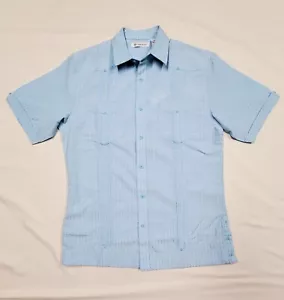 Small CUBAVERA Crystal Blue Stripe Eco Select Guayabera Classy Pleated Shirt 42" - Picture 1 of 16
