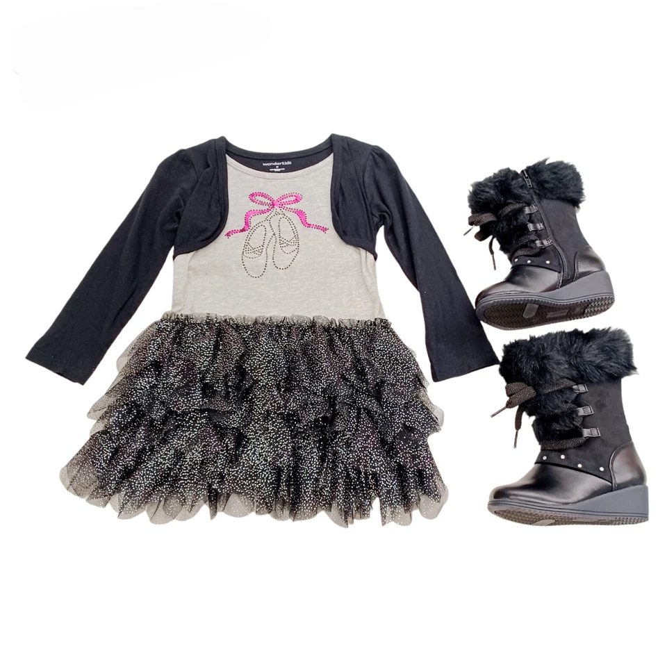 Vestido tutú WonderKids - 3T - Bailarina gráficos y botas de moda 8 - ribete de piel sintética Foto 1 de 4