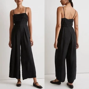 MADEWELL Jumpsuit Women 14 Ruched Crop Straight Wide Leg NEW Black NO119 - Picture 1 of 13
