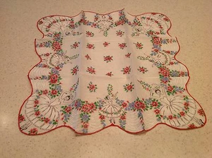 Ladies Vintage Handkerchief Hanky New Ballet Dancer Rolled Edges Red & Pink NICE - Picture 1 of 10