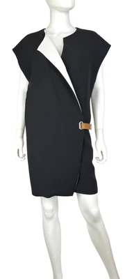 Barbara Bui New 4 US 38 IT S Black White Wrap Mini Dress Leather Belt Runway - Image 1 of 4
