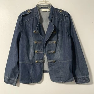 Chico's Military Inspired Medium Wash Blue Denim Jean Jacket Size 3 = US XL, 16 - Imagen 1 de 8
