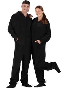 Footed Pajamas JET BLACK ADULT HOODIE CHENILLE ONE Piece  Size M - Picture 1 of 6