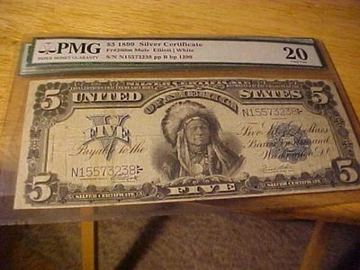 1899 $5 Indian Chief Silver Certificate FR280M Mule Elliott/White PMG VF20 - Image 1 of 3