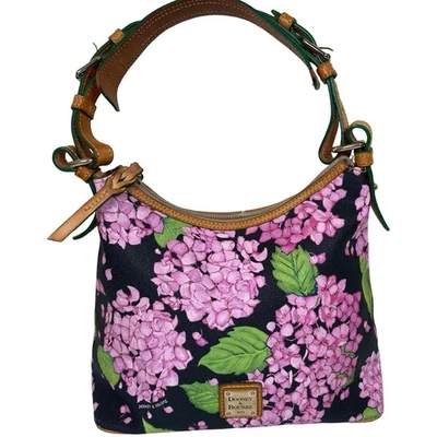 Vtg Dooney & Bourke Lucy Hydrangea Floral Print Shoulder Bag Black Pink Y2K - Image 1 of 4
