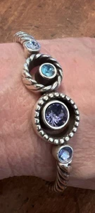 Brighton Halo Glow Hinged Bangle Silver Tone Crystal Magnetic Purple Blue Twist - Picture 1 of 4
