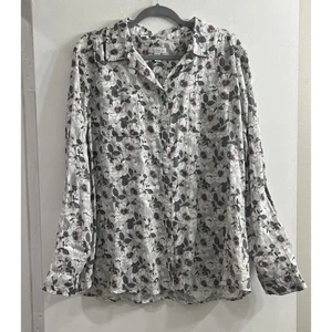 Charter Club Womens XXL 100% Linen Black Pink Gray Floral Button Up NWT Boho - Picture 1 of 9