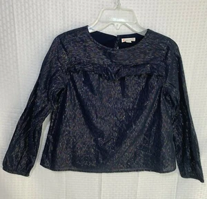 Crewcuts Blouse Blue Metallic Threads Rainbow Shimmer Top Girls Size 10 Ruffle - Picture 1 of 11