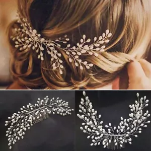 Bridal Crystal Hair Comb Bead Wedding Party Headwear Head Clips Hair Accessories - Picture 1 of 12