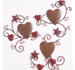 3-Pc. Hearts and Stars Metal Wall Decor Rustic Valentine Decor 12” EACH - Picture 1 of 3